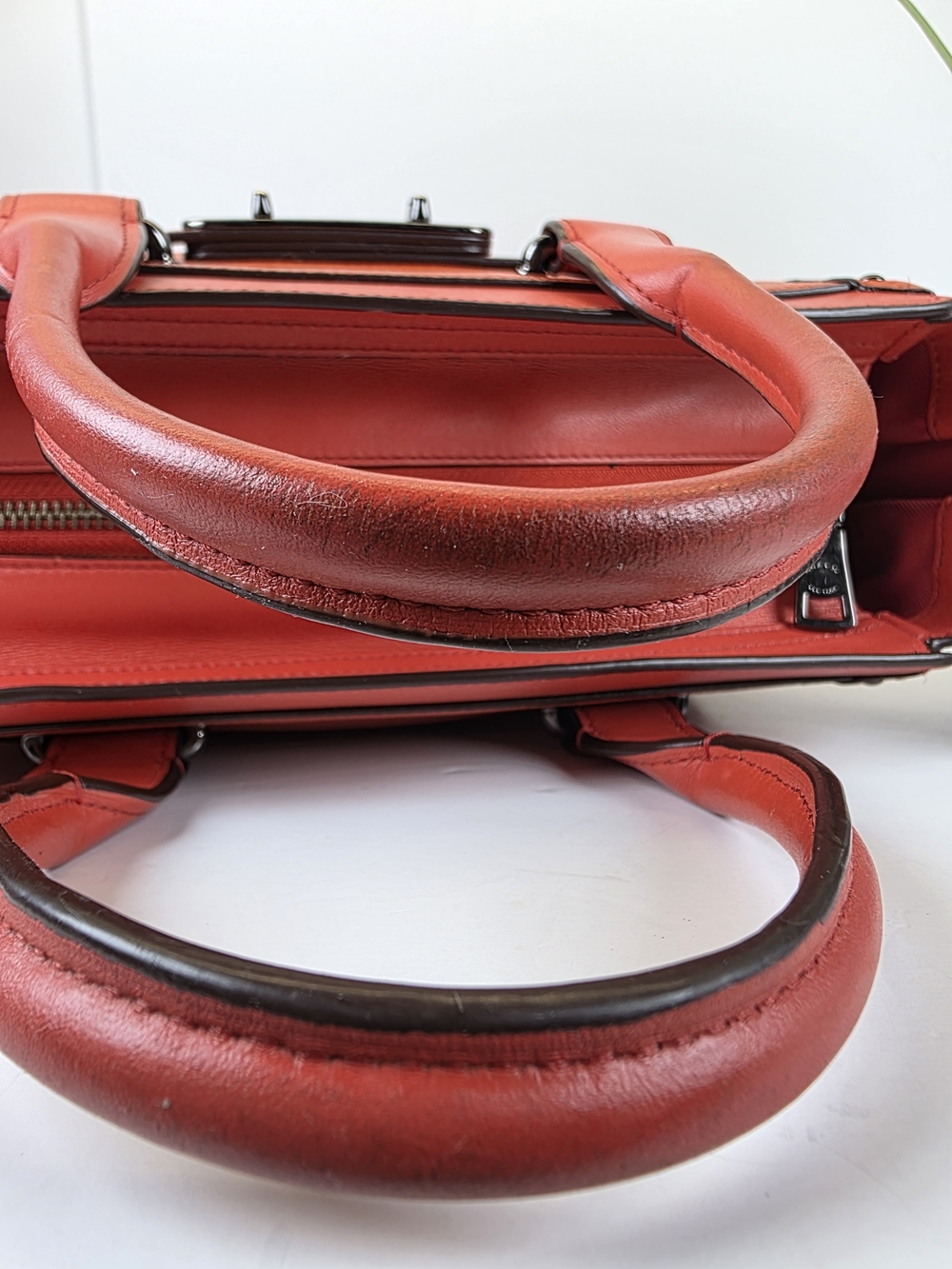 Coach Swager 27 Red Orange Leather Satchel Handbag Crossbody Bag - Picture 10 of 16